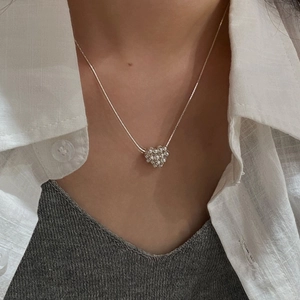 Collier minimaliste en argent sterling S925 avec pendentif cœur perlé pour femmes