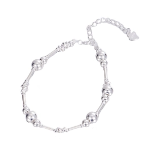 Bracelet minimaliste en argent sterling S925 avec perles polies et chaîne réglable pratique