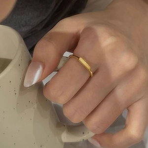 Minimalist S925 sterling silver geometric square matte ring worn on a finger