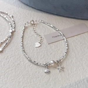Elegant S925 silver starfish and shell bracelet with natural pearls for women