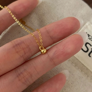Minimalist S925 sterling silver bean pendant necklace with dainty gold link chain
