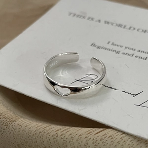 Bague Ouverte Cœur Ajouré en Argent Sterling S925 Vintage Minimaliste Réglable Bague de Doigt Bijoux de Mode Femme