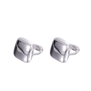 Minimalist S925 sterling silver square hoop earrings with polished liquid metal finish