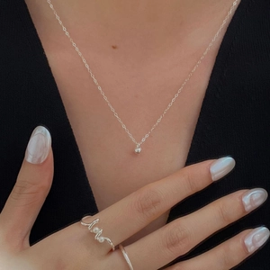 Minimalist S925 sterling silver bead necklace and pearl ring set on female model