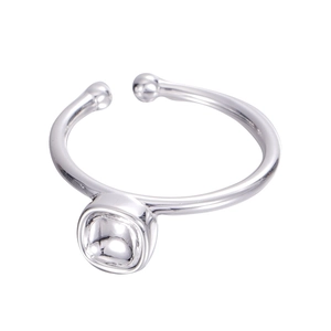 S925 sterling silver geometric square ring featuring a minimalist open-band design for women