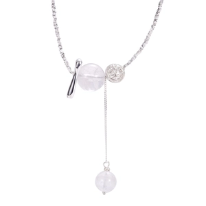 Collier en argent sterling S925 avec pendentif géométrique et perles dépolies style minimal