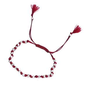 Bracelet cordon rouge tressé minimaliste avec perles géométriques en argent S925