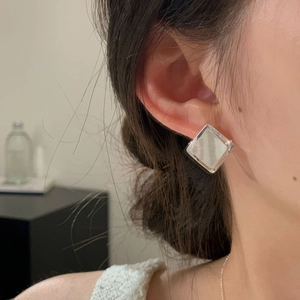 Minimalistische quadratische S925 Sterling Silber Ohrstecker mit poliertem Spiegelglanz Damen
