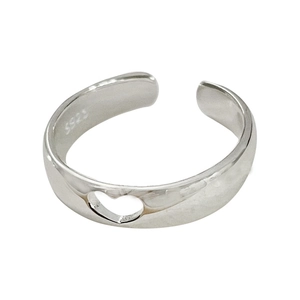 Bague ouverte en argent sterling S925 minimaliste avec design de cœur évidé et fini poli