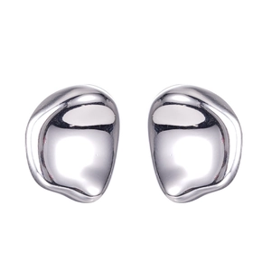 Polished S925 sterling silver irregular bean stud earrings with a shiny metallic mirror finish