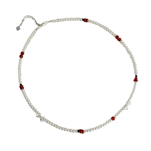 Collier nœud en argent S925 avec perles blanches élégantes et perles rouges design