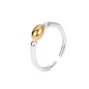 Minimalist S925 sterling silver open ring featuring irregular gold and silver contrast design