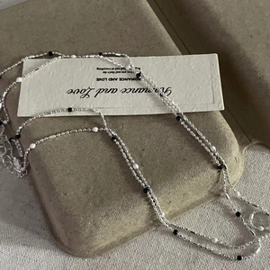 Minimalist S925 sterling silver chain necklace with black and white enamel round beads