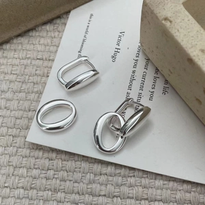 Minimalist S925 silver hollow oval hoop earrings and open ring set for women