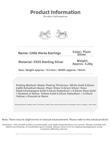 Detailed specs of S925 sterling silver pony earrings, size 15.1x18mm, weight 3.28g
