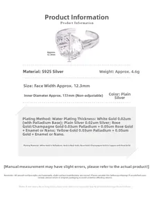 Detail view of S925 sterling silver ring showing dimensions 12.3mm width and 17.1mm diameter