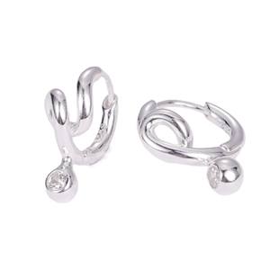 Minimalist S925 sterling silver twist hoop earrings with sparkling round zircon stones