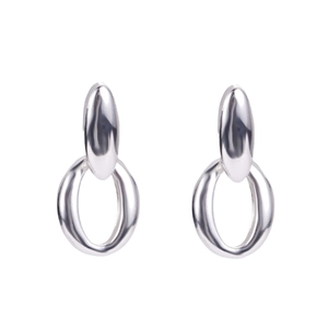 Polished S925 sterling silver hollow oval drop earrings with minimalist geometric design