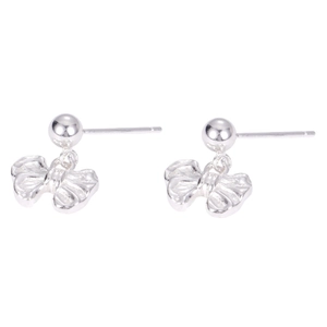 Elegant S925 sterling silver bow knot stud earrings with polished metallic surface finish