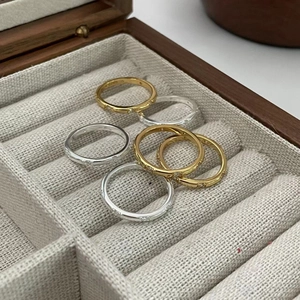 Set of 6 minimalist S925 sterling silver stacking rings with cubic zirconia in wood box