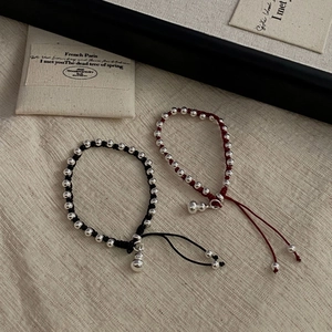Handcrafted S925 sterling silver gourd charm red and black cord bracelets for women