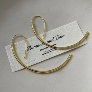 Minimalist 925 sterling silver golden wave arc hook earrings for women on white card