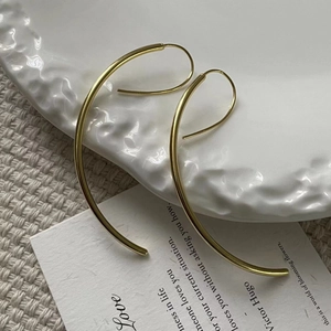 Minimalist 925 sterling silver golden wavy long hook earrings for women on white plate