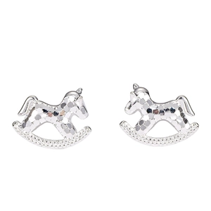 Minimalist S925 sterling silver rocking horse stud earrings with sparkling cubic zirconia