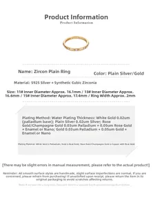 Detailed specs for S925 sterling silver zircon ring with 2mm band and color plating options