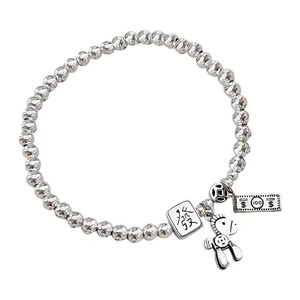 S925 sterling silver beaded bracelet featuring mahjong and lucky horse charms for women