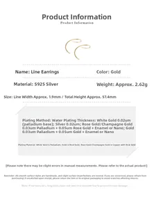 Detailed view of minimalist S925 sterling silver drop earrings with 57.4mm length dimensions