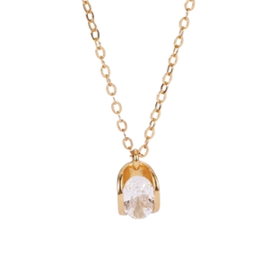 Minimalist S925 sterling silver gold necklace with oval zircon pendant on white background