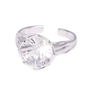 S925 sterling silver open ring with round brilliant cut zircon and wavy texture band