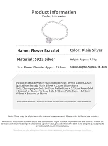 Detail view of 925 sterling silver flower bracelet with weight and size specifications