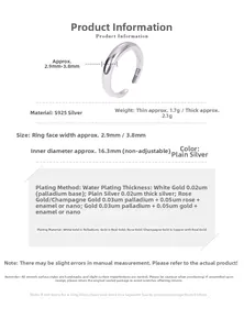 Detailed size specification chart for S925 sterling silver minimalist open ring bands
