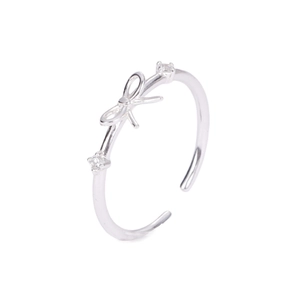 Bague nœud minimaliste en argent sterling 925 avec zircons et anneau ouvert ajustable