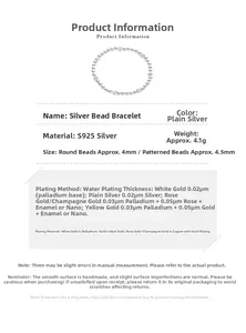 Detailed specifications of S925 sterling silver beaded bracelet with product dimensions