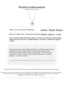 Detail specifications of S925 silver four-leaf clover necklace with dimensions and weight