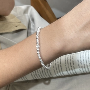 Handcrafted S925 sterling silver beaded bracelet with unique striped charm beads for women