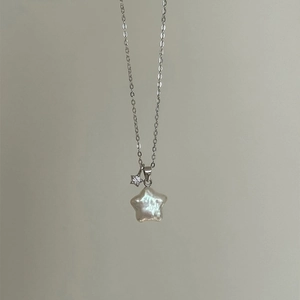 Collier en argent sterling S925 avec perle en forme d'étoile et pendentif scintillant
