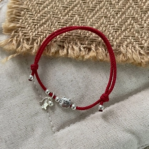 Red braided cord bracelet with S925 silver cat and fish charms for women style