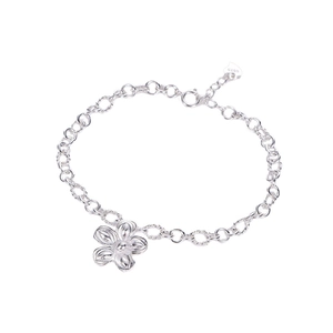 Handmade 925 sterling silver flower bracelet with twisted link chain and vintage finish