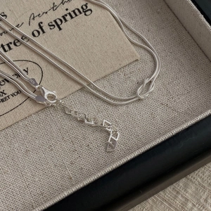 Minimalist S925 sterling silver double-layered knot snake chain necklace with extender