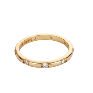 Minimalist S925 sterling silver ring with cubic zirconia inlay and gold plating