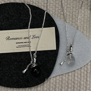 S925 sterling silver sweater necklaces with black and white crystal ball pendants