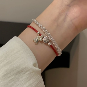 S925 Sterling Silver Cat Fish Red String Bracelet For Women Minimalist Handmade Woven Lucky Bracelet New Year Jewelry Gift
