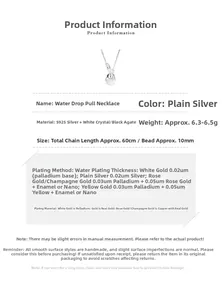 Detail view of S925 silver waterdrop necklace with white crystal and 60cm chain length