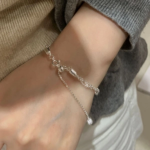 Minimalist S925 sterling silver multi-layered wrap bracelet with adjustable slider bead