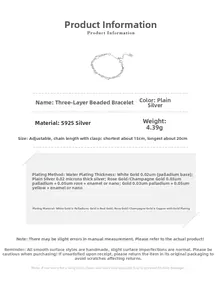 Detailed specs of S925 sterling silver three-layer beaded bracelet with 15-20cm adjustable pull chain