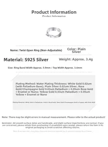 Detail view of S925 sterling silver knotted ring specs showing 5.9mm width and 3.4g weight